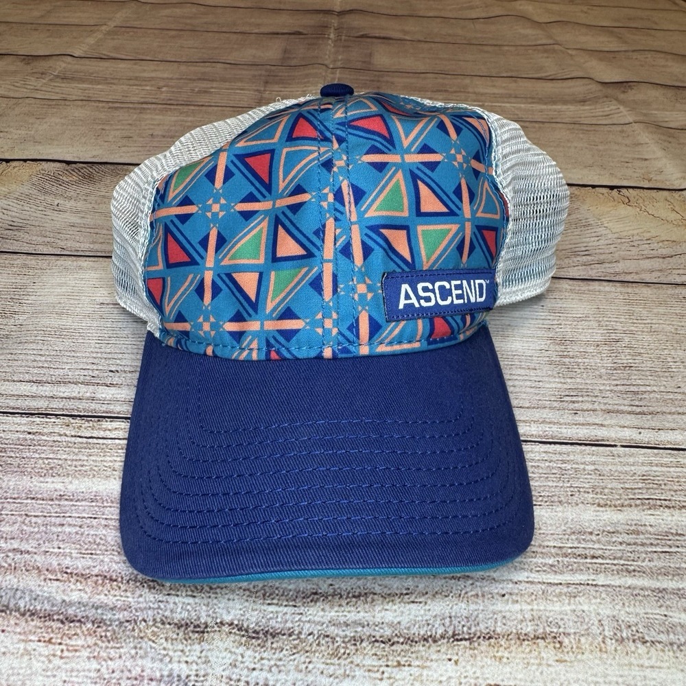 ASCEND Geometric Trucker Hat‎ – Blue Mesh Snapback Cap Vibrant Multicolor OSFM